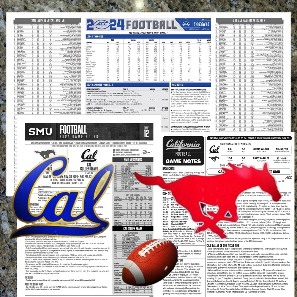 2024 SMU vs Cal - Game Flipcard & Program Notes Nov 30 Football NCAA