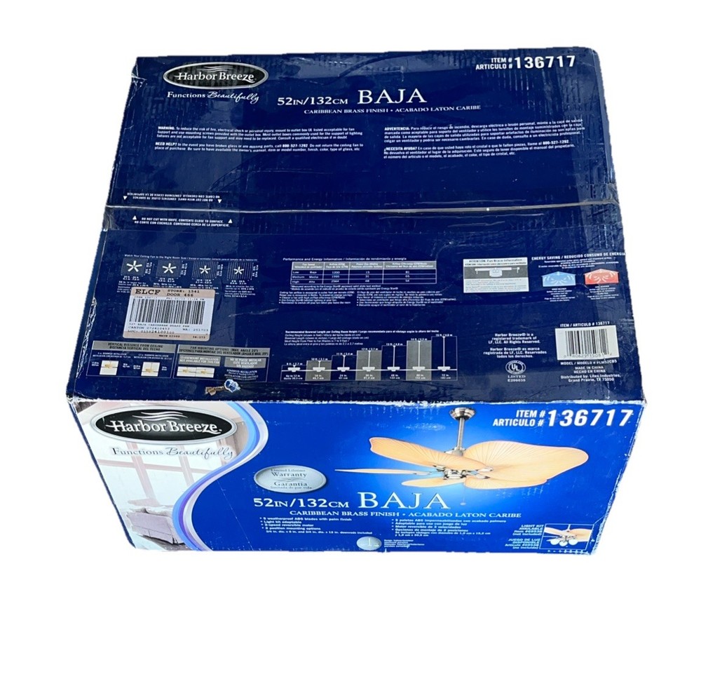 Harbor Breeze 52” Ceiling Fan Caribbean Brass Finish (New Factory Sealed) 136717