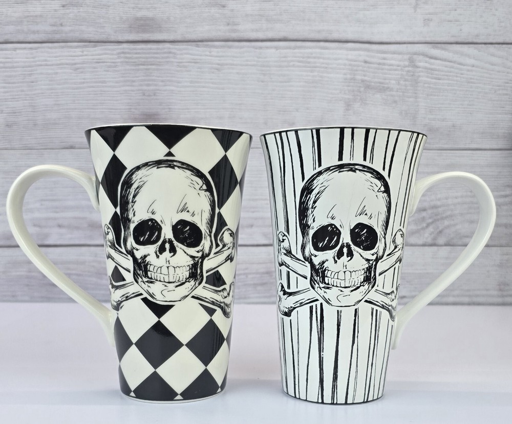 Set of 2- Coventry Skulls Porcelain Tall Latte Coffee Mugs