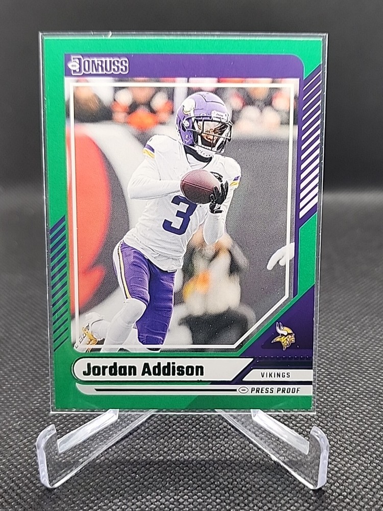 2024 Panini Donruss Jordan Addison #153 Green Press Proof Minnesota Vikings