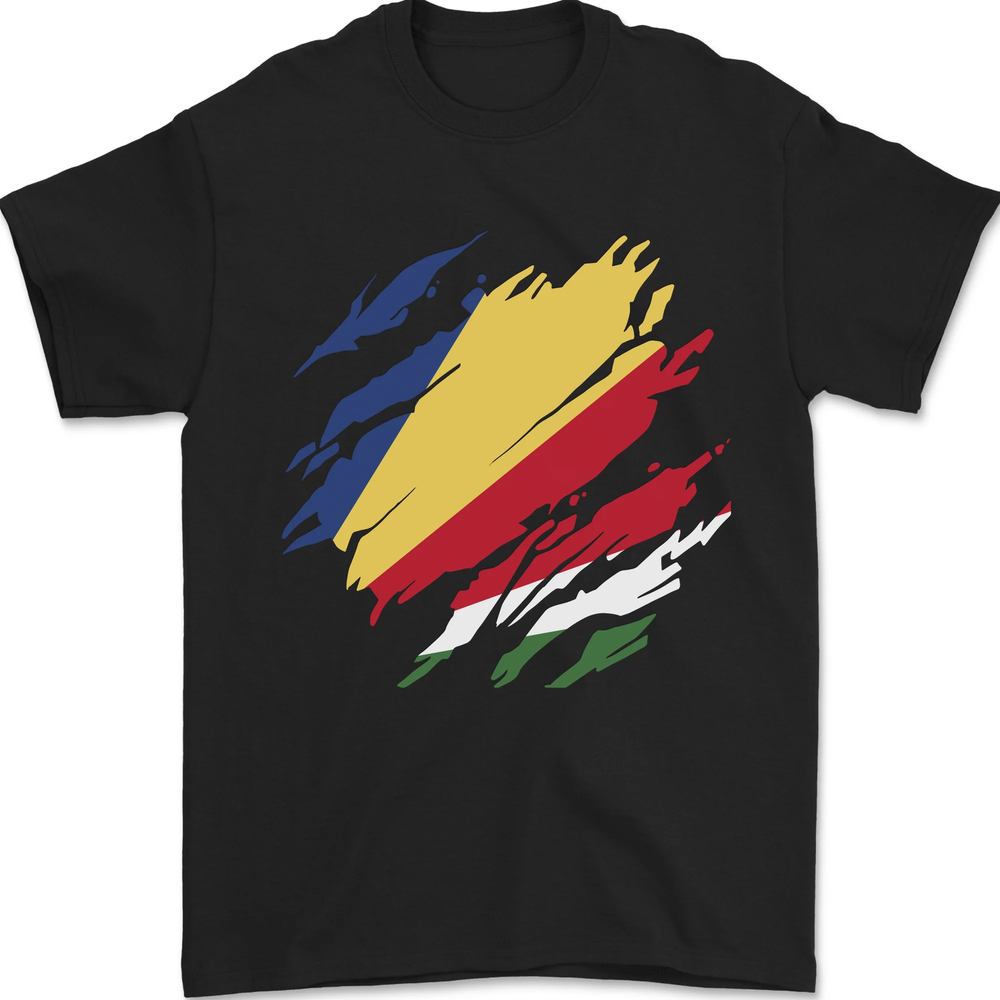 Torn Seychelles Flag Seychellois Day Football Mens T-Shirt 100% Cotton