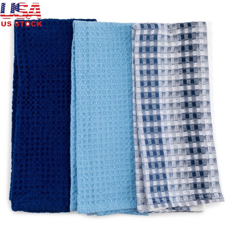 Soft Durable Cotton Waffle Kitchen Towels 3PC Set Machine Washable Absorbent