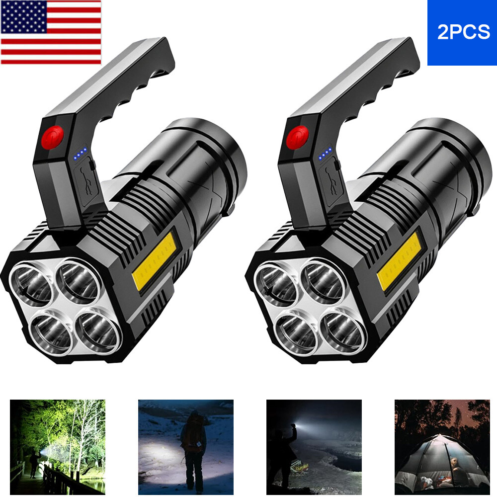 2x Super Bright 4 LED Torch Tactical Flashlight Power USB Rechargeable Spotlight