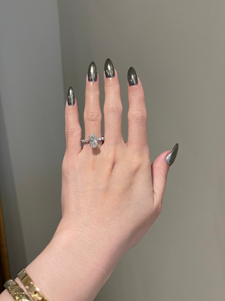 3 CT Oval & Round Diamond Sterling Silver Personalized Ring Gift