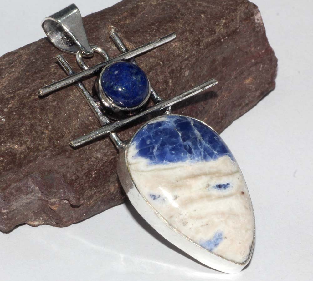 925 Silver Plated Classic Sodalite Lapis Lazuli Pendant Gemstone 2