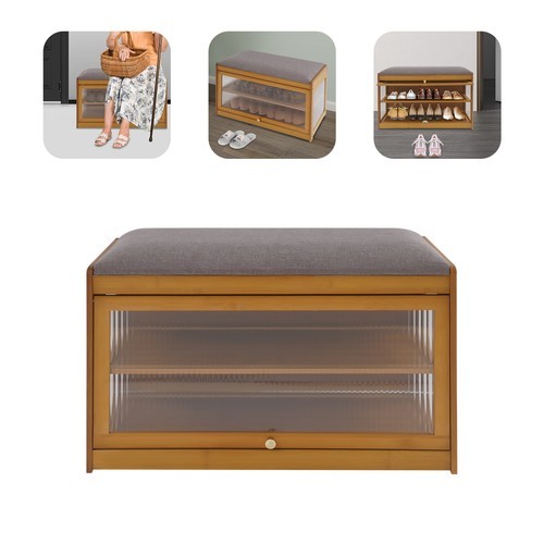 Entryway Shoe Bench Shoe Rack Bench with Cushion Shoe Rack Bench 70cm Brown