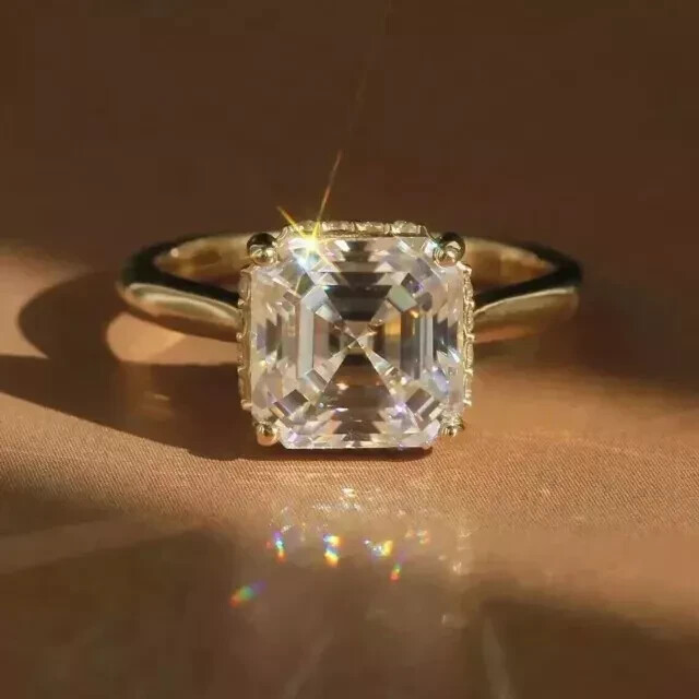 2Ct Asscher Lab Diamond 14K Yellow Gold Plated Engagement Wedding Ring