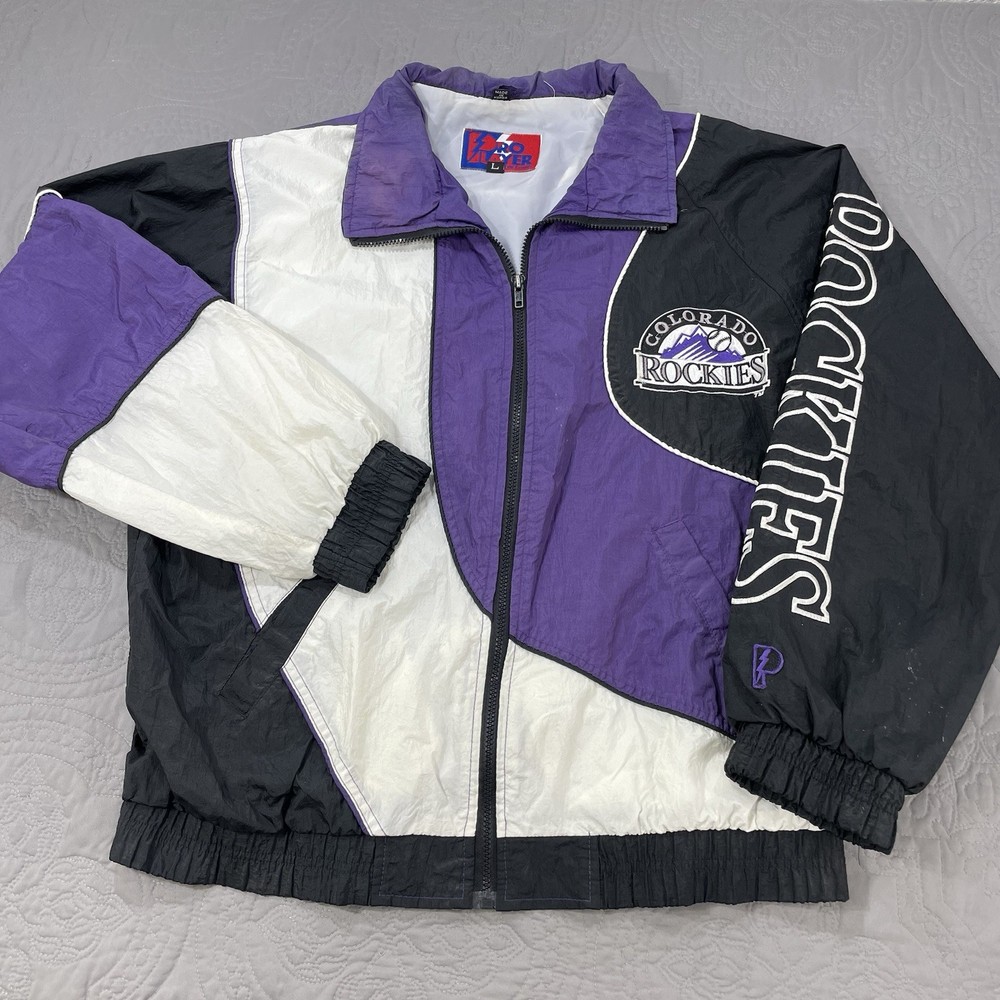 Vintage 90s Colorado Rockies Men’s Pro Player Windbreaker Size L Wave Full Zip