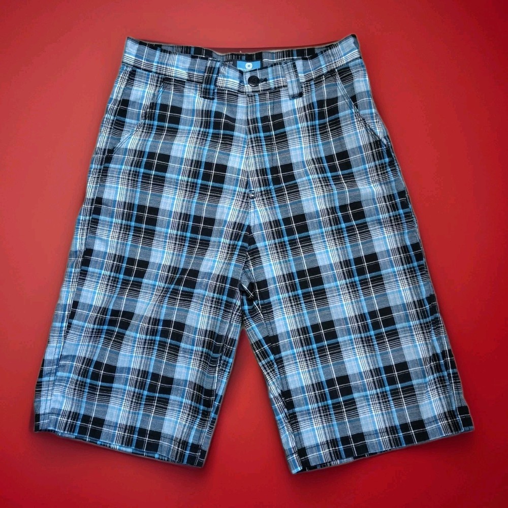 Vtg 90s South Pole 30 Mens Bermuda Shorts Blue Plaid Baggy Y2K 13