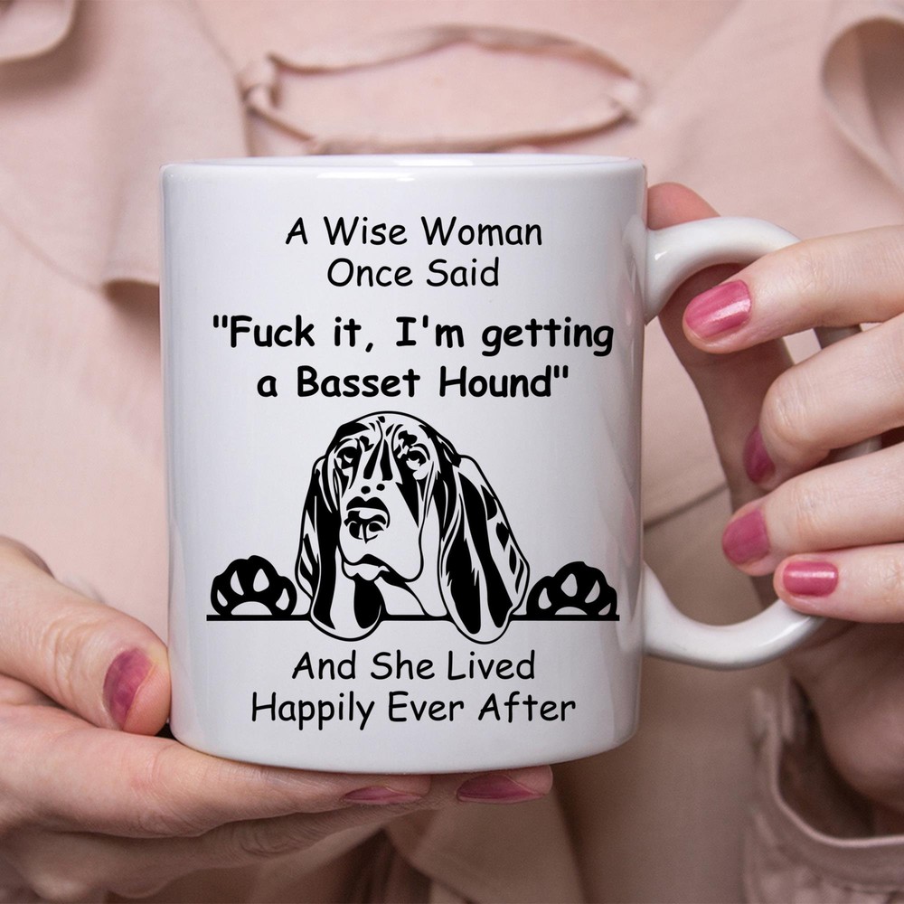 Funny Basset Hound Gift Coffee Mug for Dog Lovers White Ceramic Cup  