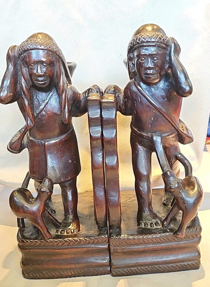 Igorot Philippines Vintage 1930 ' S Figural Bookends Pair Hand Carved Wood Luzon