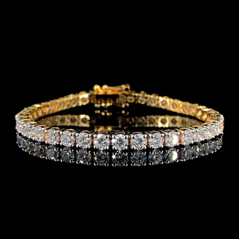 15ct Round Cut Simulated Diamond Chain Tennis Bracelet 14k Yellow Gold Plated