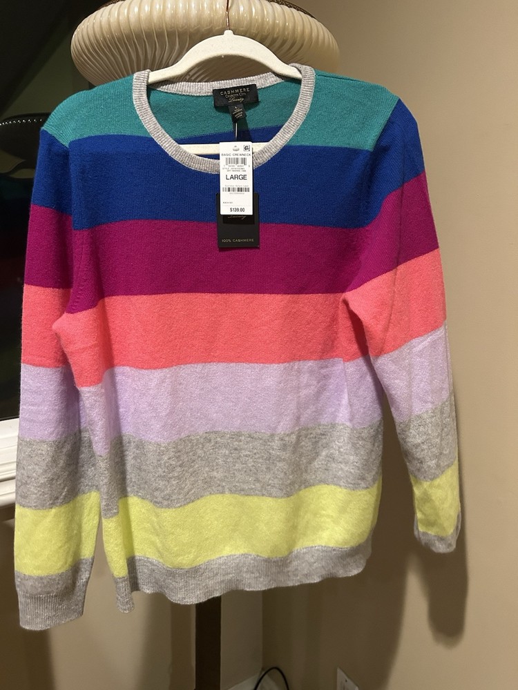 Charter Club Luxury 100% Cashmere Sweater Womens L Colorful Round Neck Pullover
