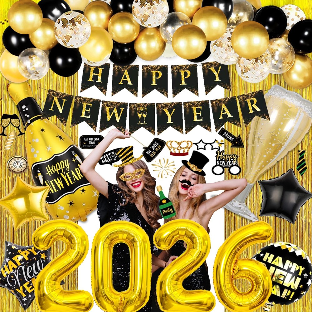 64PCS New Years Eve Party Supplies 2026 Happy New Year Party Decorations 2026...-image