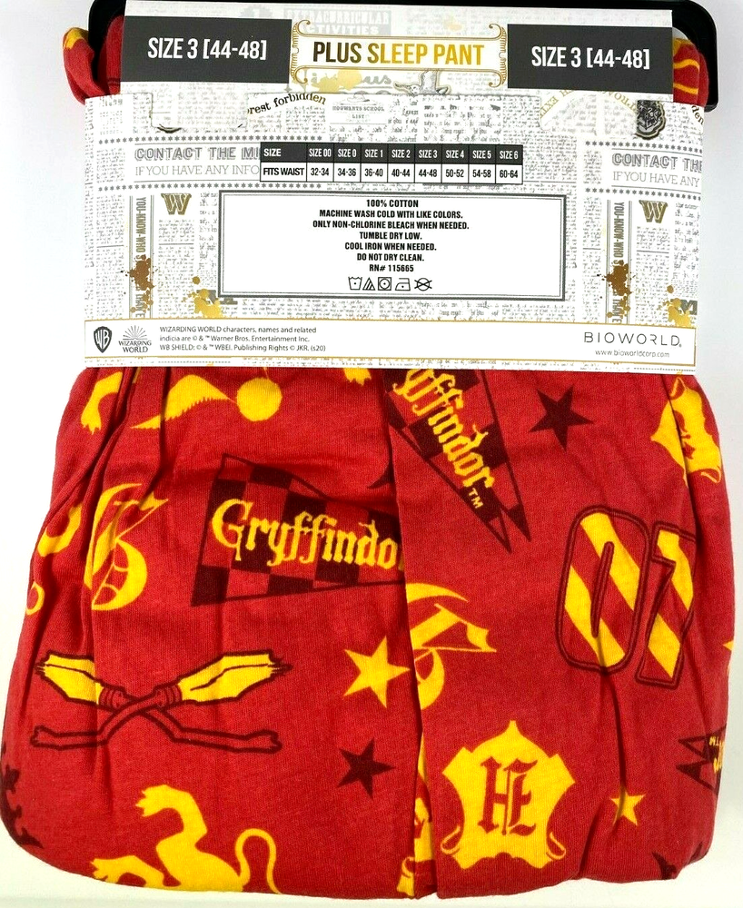 Bioworld Harry Potter Gryffindor Womens Plus Size Sleep Pants 44-48 Waist