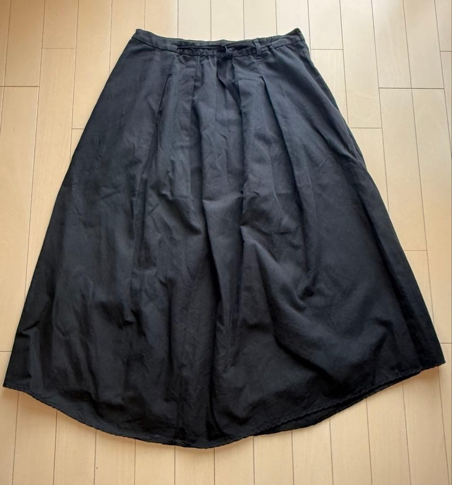 Pas de Calais Black Long Flare Skirt Size 36 Cotton Linen Blend New