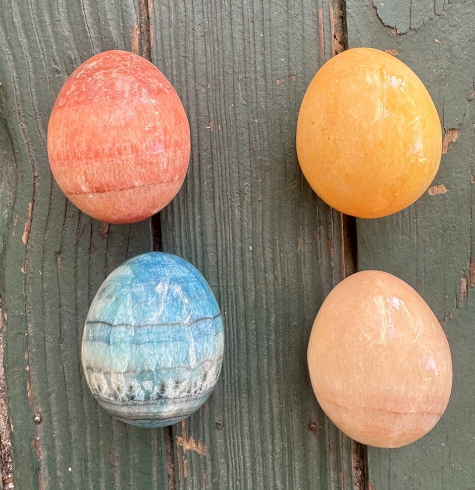 Marble Alabaster Granite Stone Polished Eggs Multi Color Lot Of 4 Vintage