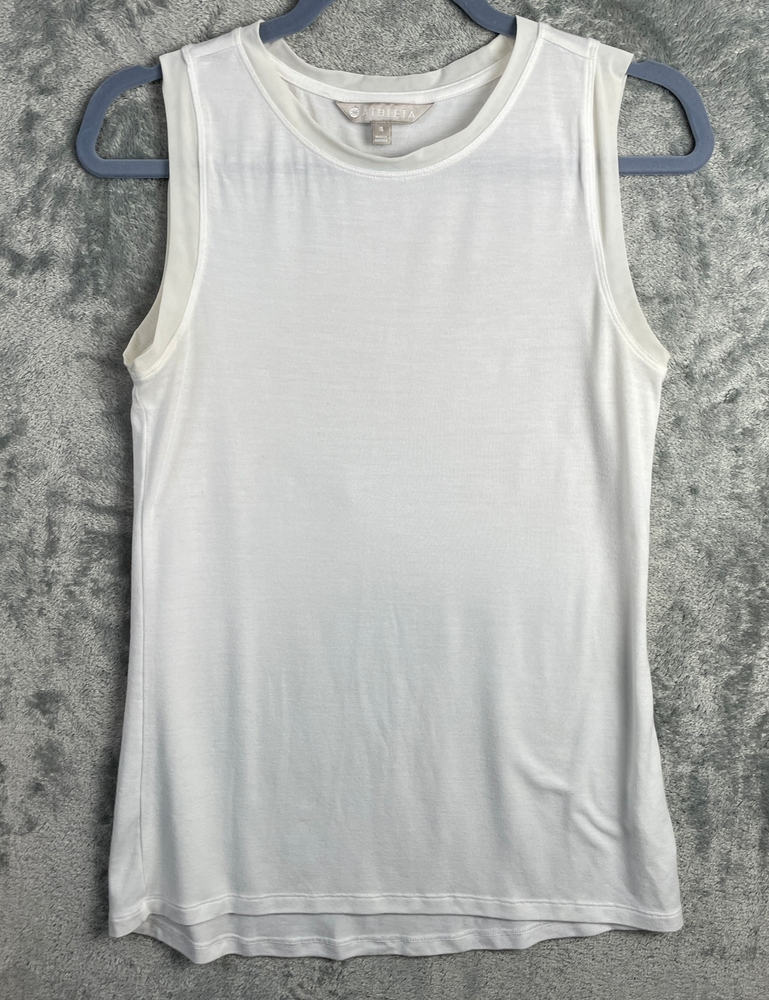 Athleta Cloudlight Hybrid Tank Top Women's Small White Mesh Trim Modal Stretch