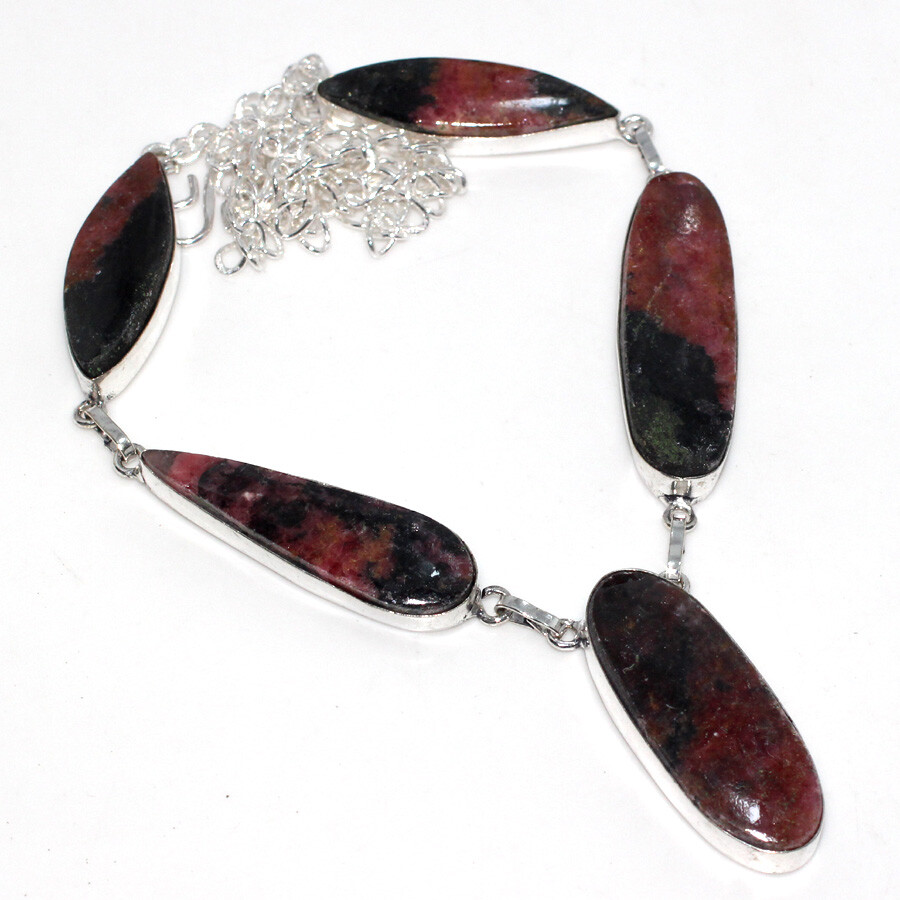 Rhodonite 925 Silver Plated Gemstone Handmade Necklace 20