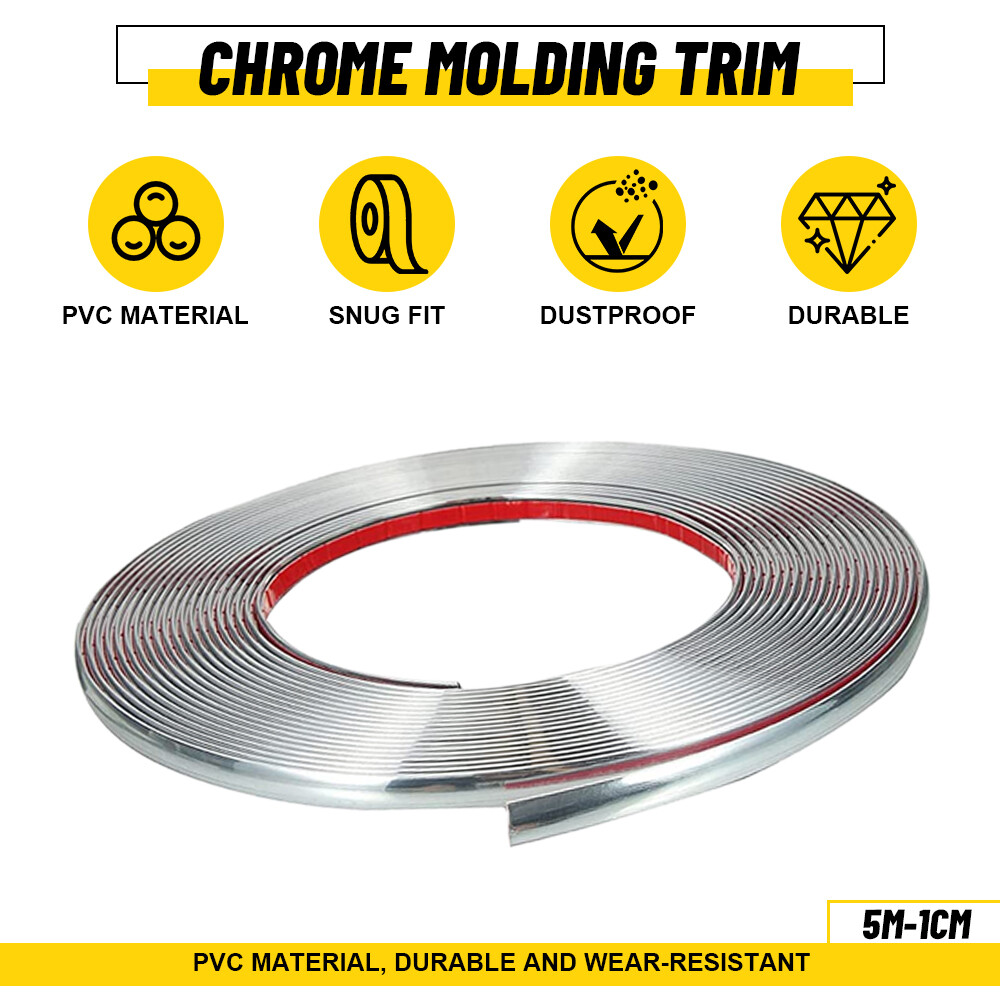 Car Side Door Black Chrome Strip Bumper Protector Trim Tape Sticker 10mm*5m