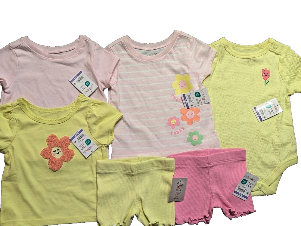 Garanimals Baby Girl 6-Piece Bundle 0-3 Months – Tops, Shorts, Bodysuit – NWT