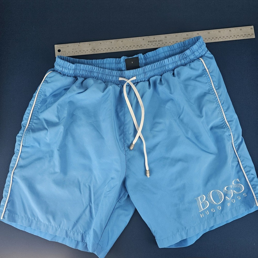 Hugo Boss Shorts Mens Small S Light Blue Lined Board Shorts / Swim Trunks Logo