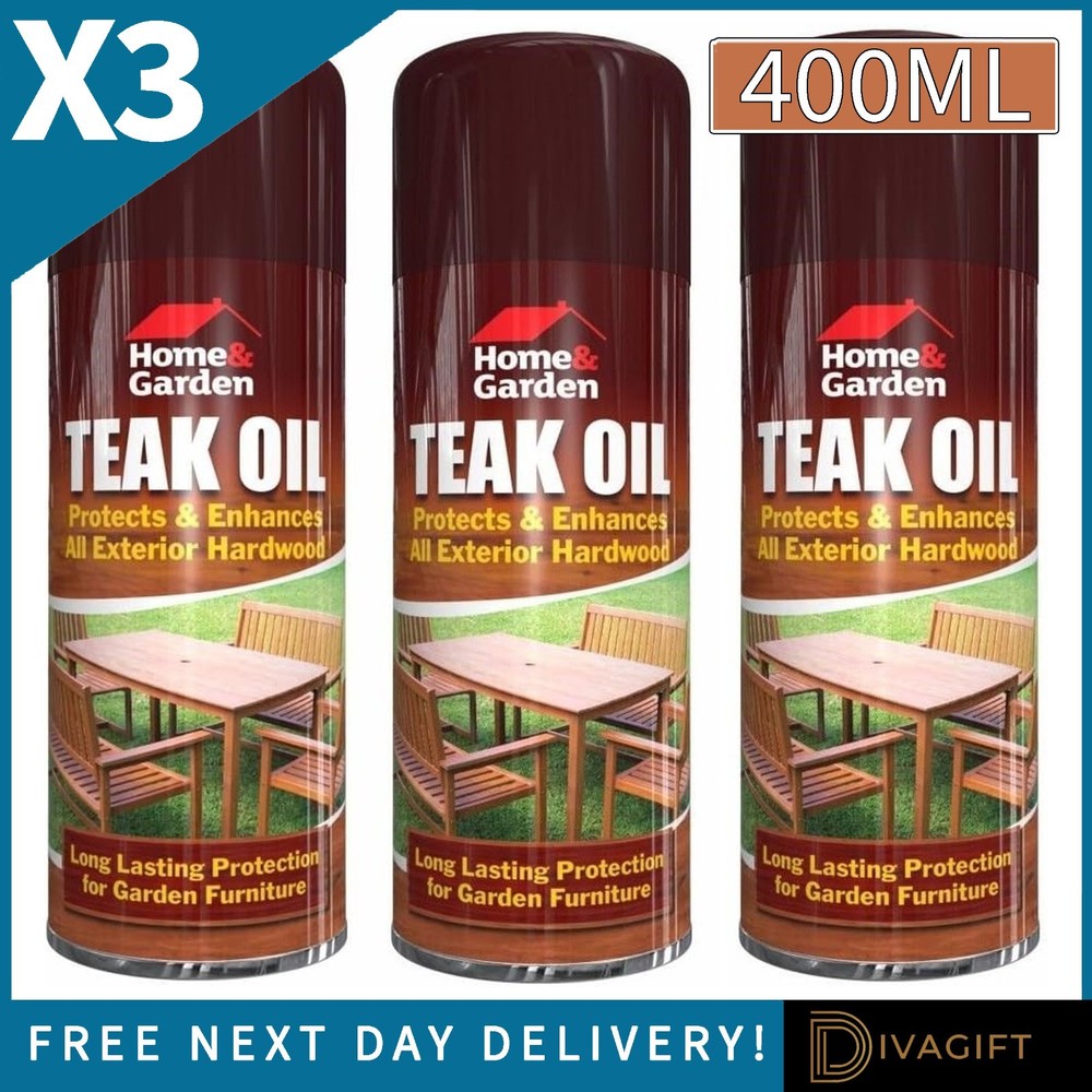 3 x TEAK OIL SPRAY 400ML FOR GARDEN FURNITURE EXTERIOR HARD WOOD DECKING NEW