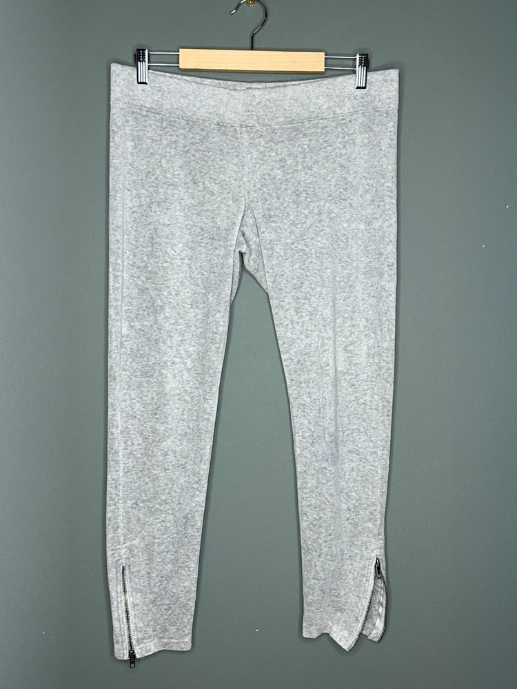 VTG Juicy Couture Y2K Women's Large Gray Zip Bottom Skinny Velour Leggings