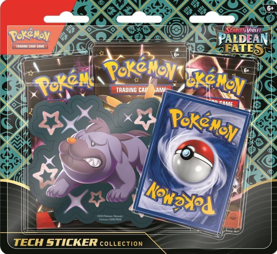 Pokemon Paldean Fates Tech Sticker Collection - Maschiff - With 3 Booster Packs
