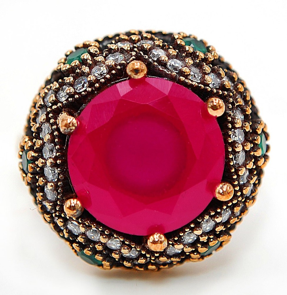 3CT Treated Ruby Ottoman Empire Style Sterling Silver Ring Size 9 HB3-9