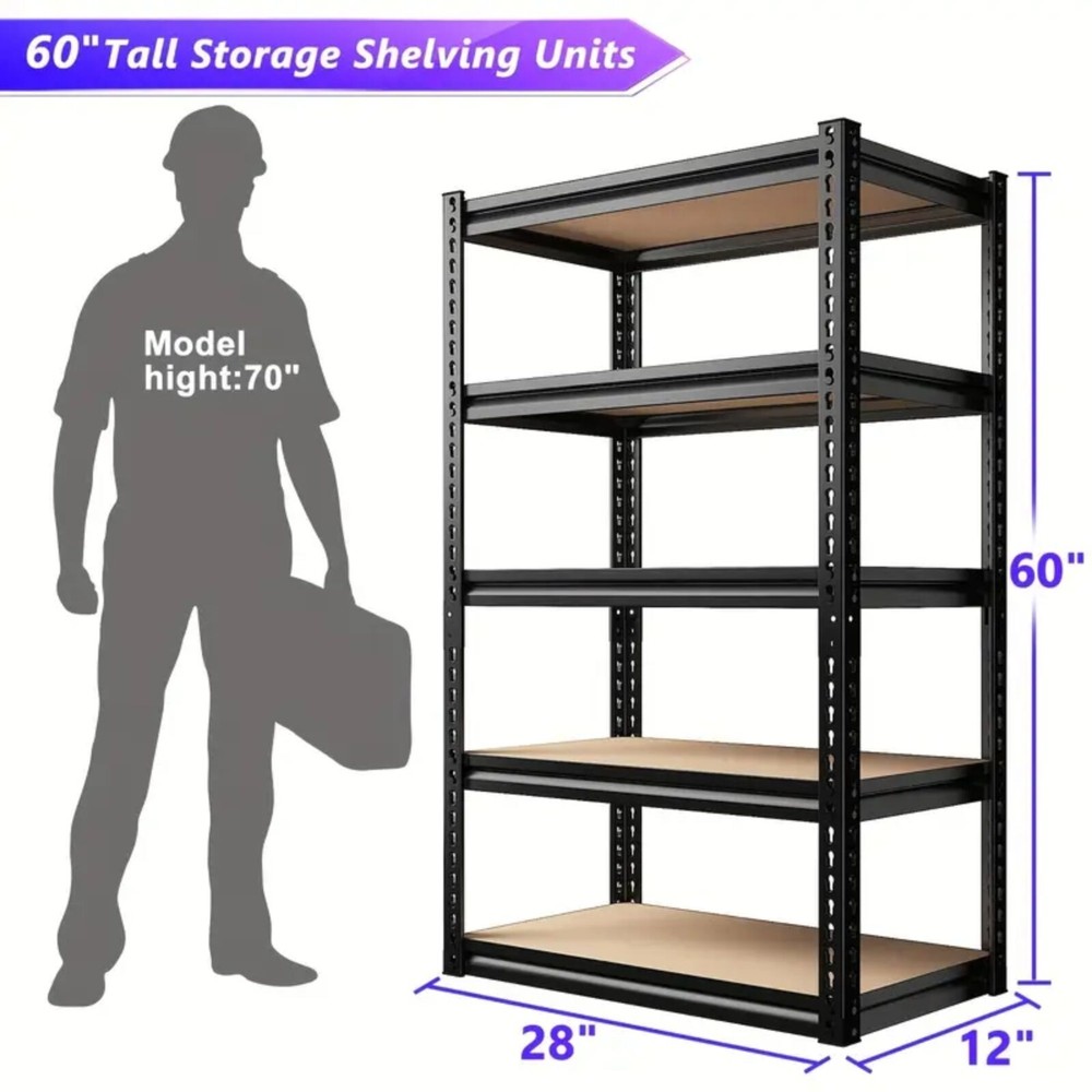 5-Tier Heavy Duty Adjustable Metal Shelving Unit for Garage Storage