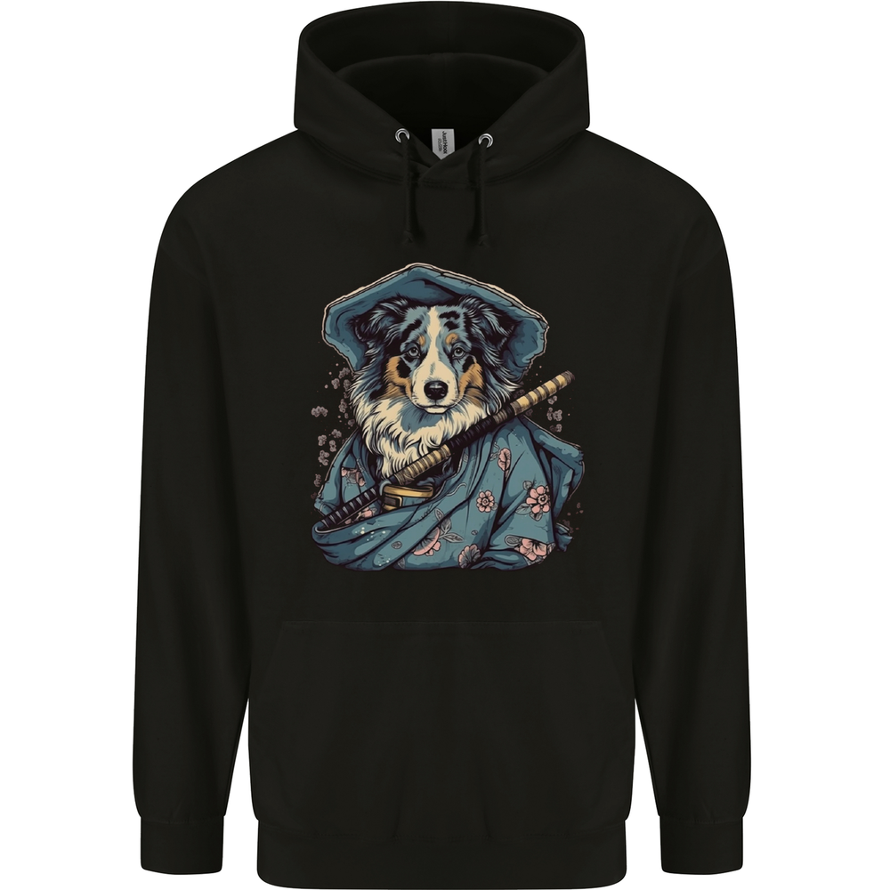 Australian Sheepdog Samurai Warrior Fantasy Mens 80% Cotton Hoodie