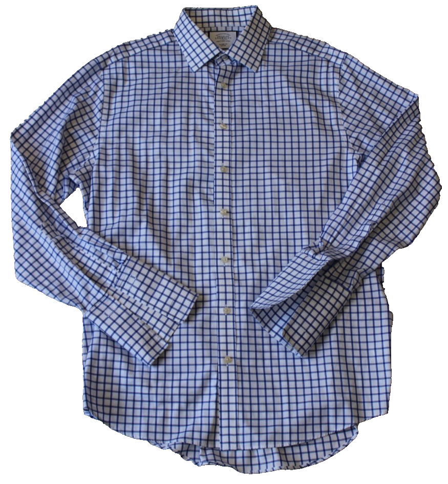 Charles Tyrwhitt Men's Button-Up Shirt Size 16.5x35 White Blue Check French Cuff
