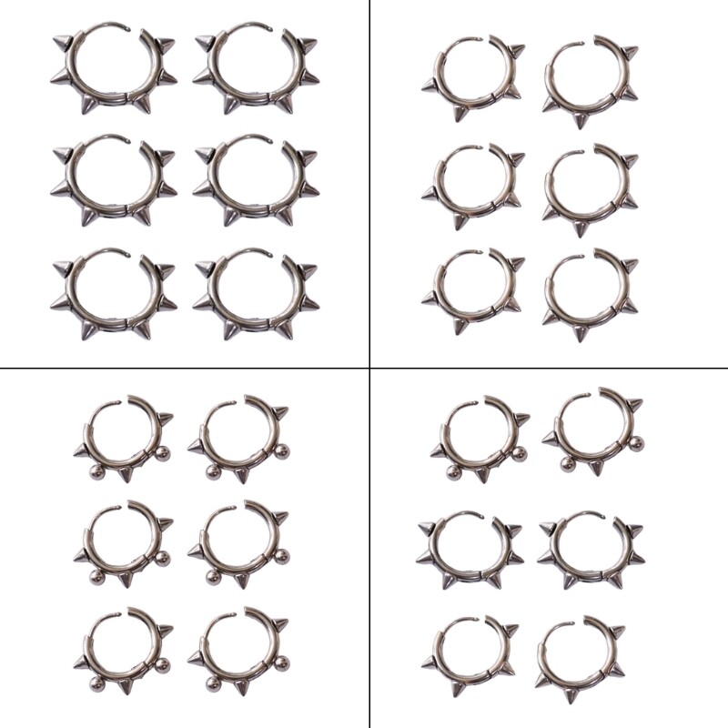 Edgy Punk Stainless Steel Rivet Ear Studs Clip-On Style