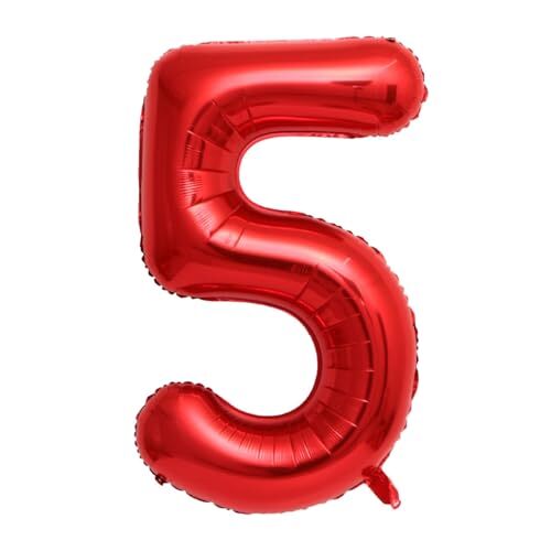 Number 5 Balloon 40 Inch Red Large Foil Balloons for Birthday Party Celebrati...