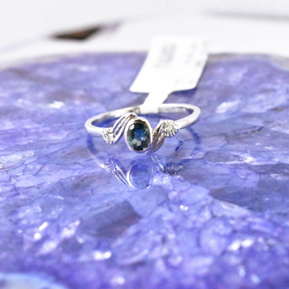 Sapphire & Diamond Unique Curve Handmade Ring 925 Sterling Silver Vintage Ring