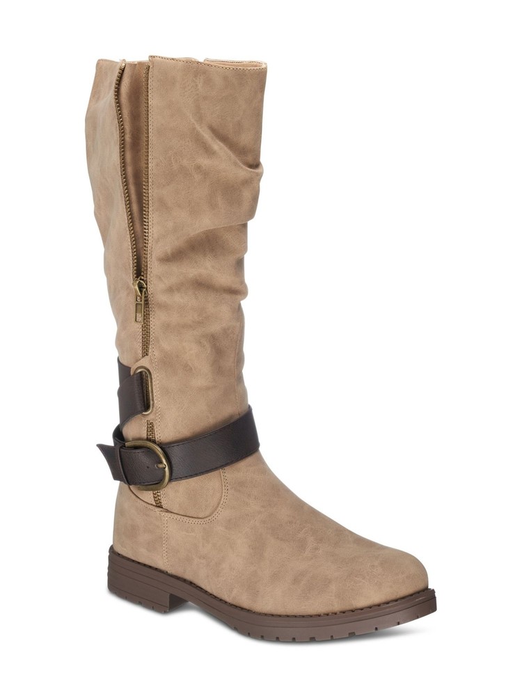 G.C. SHOES Womens Taupe Beige Dagny Round Toe Zip-Up Riding Boot 6