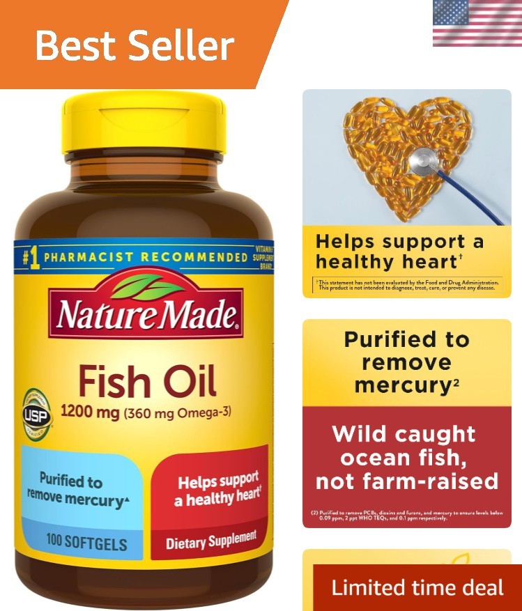 Pharmacist Recommended Omega-3 Fish Oil 1200mg Softgels for Heart Health Support