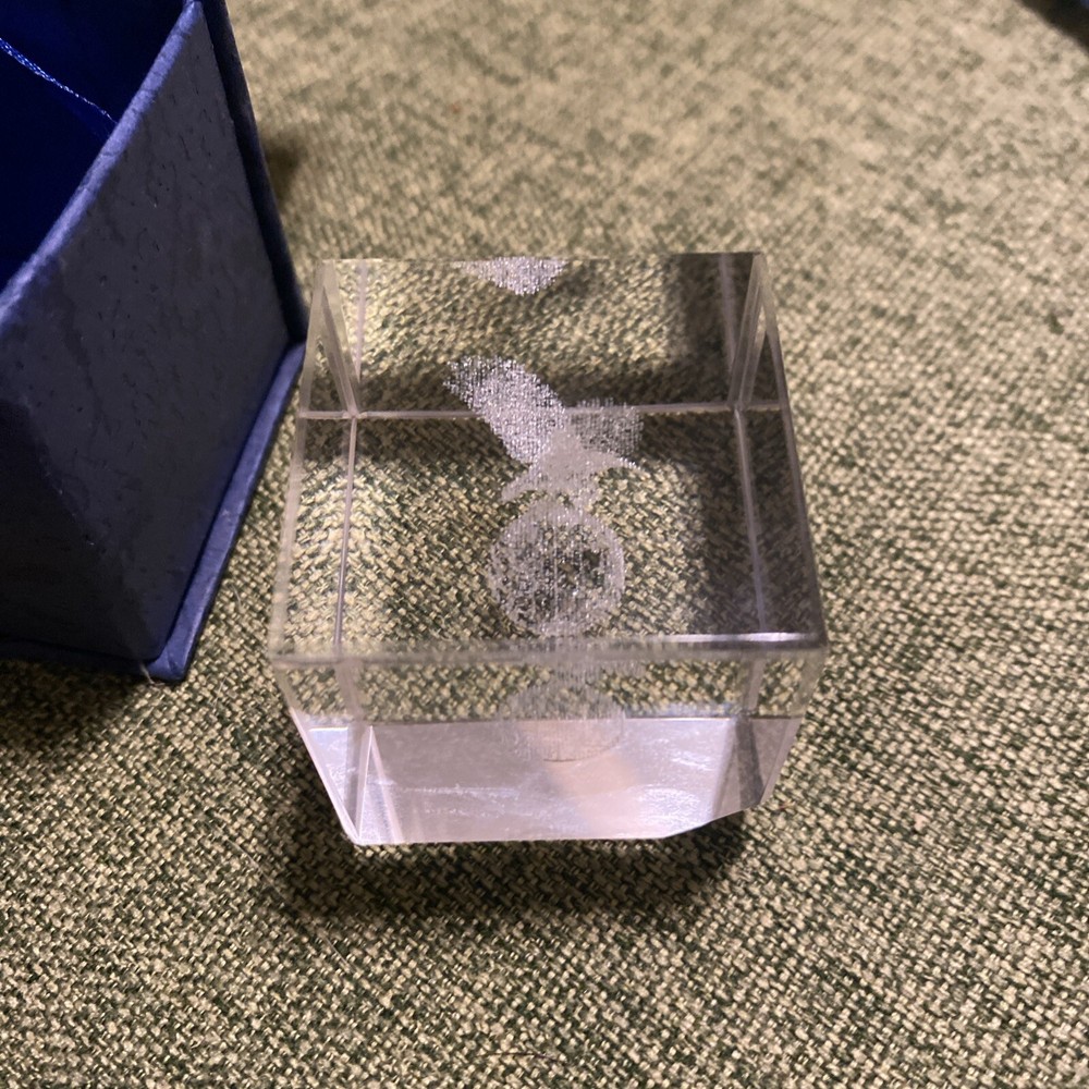 Clear Glass Crystal Cube Prism Paperweight 3D Laser Etching Eagle On The World