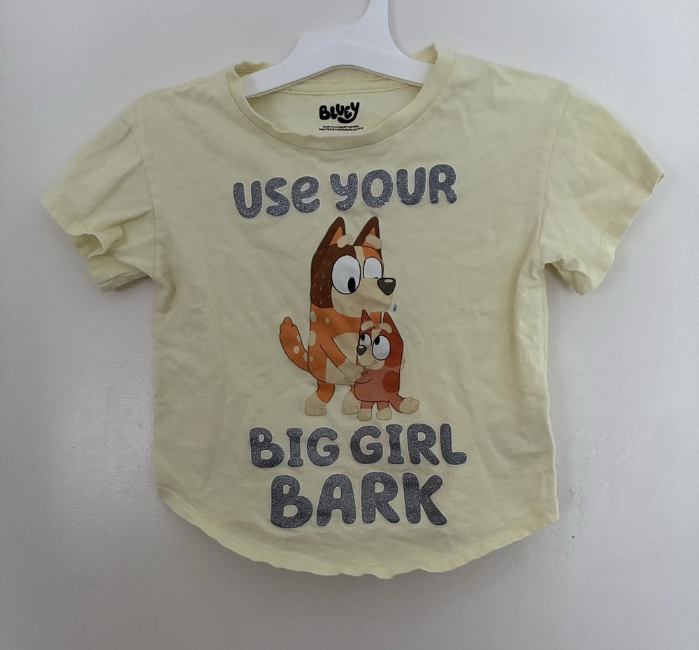 Bluey Kids Girls Glitter Chilli Bingo 100% Cotton Crewneck T-Shirt Yellow Sz 5/6