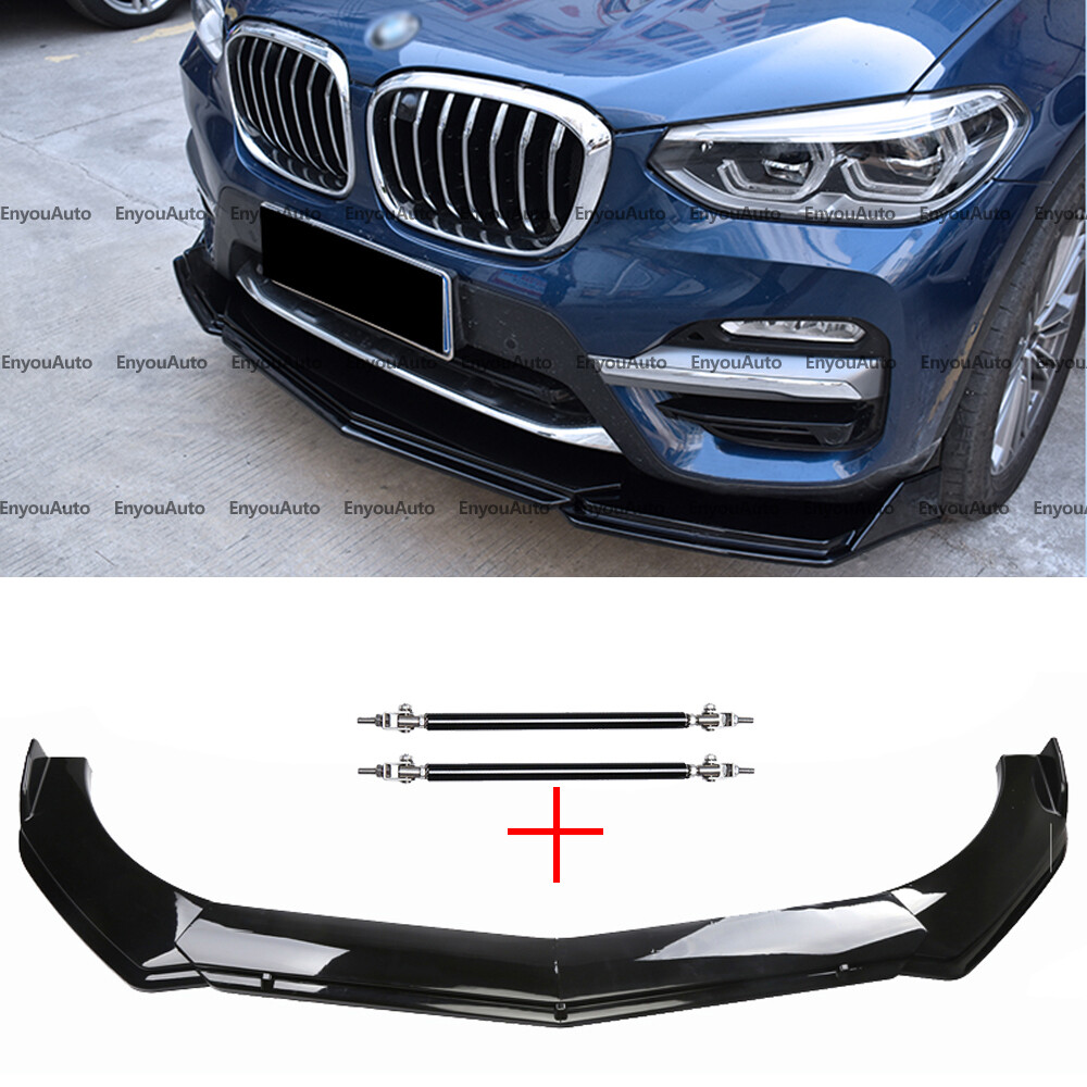 BMW 640i 650i Coupe Front Bumper Lip Spoiler with Strut Rods Gloss Black