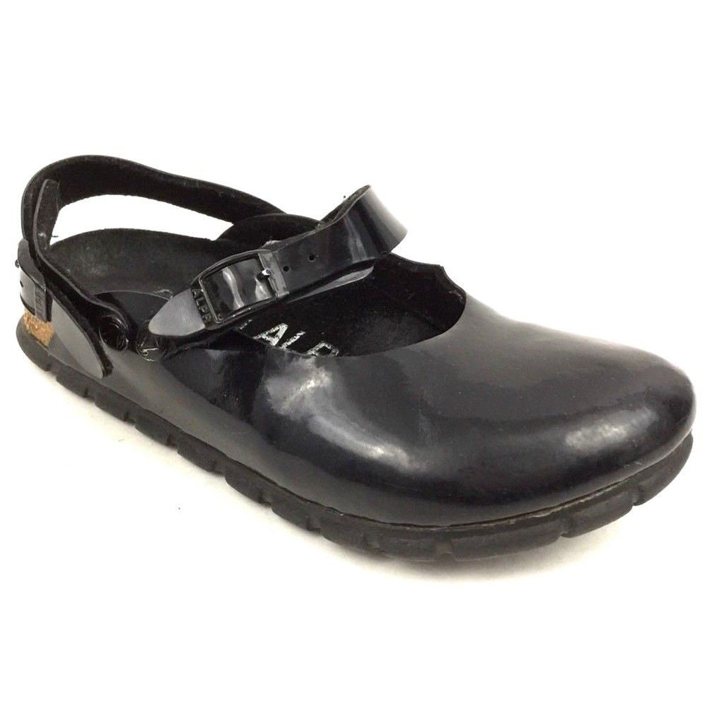 Birkenstock Alpro Clogs Two-Strap Black Leather Mules Size 230 Made in Germany