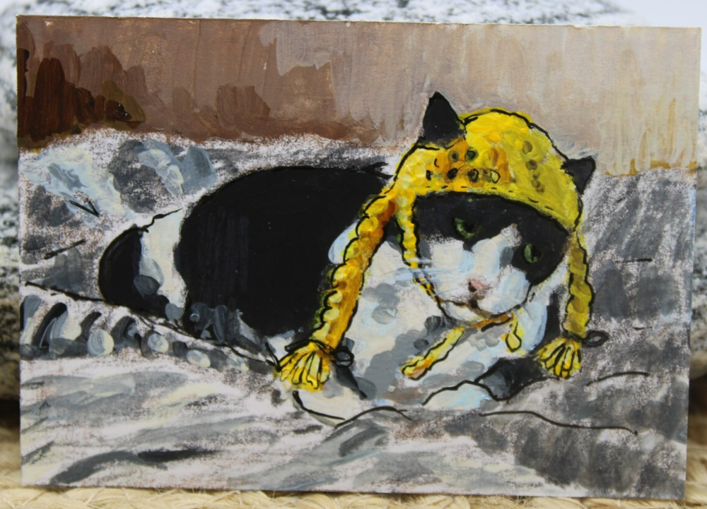 Cute Funny Kitten ACEO Original Cat Art by Rockn Palette