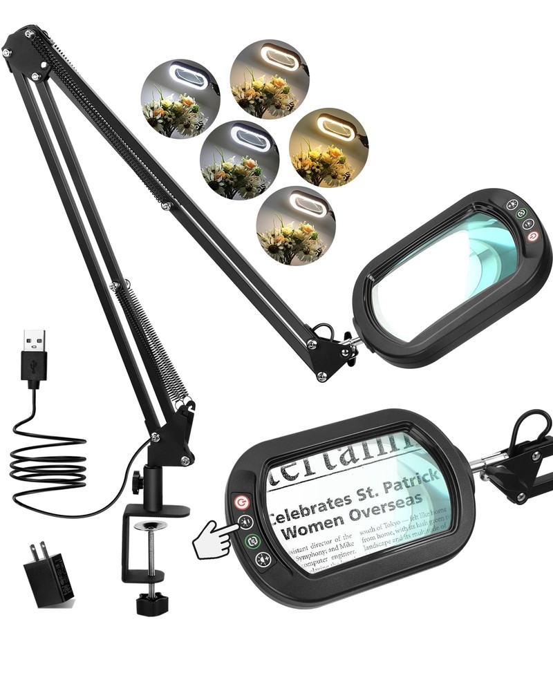 10X Rectangle Magnifying Glass with Light and stand, 2*16 Inch Swivel Arm LED...