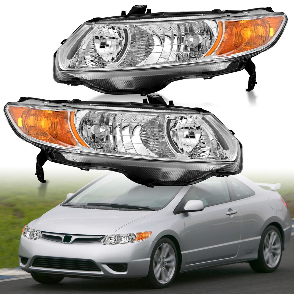 2PCS Headlights For 2006-2011 Honda Civic 2-Door Coupe Headlamps LH+RH Pair