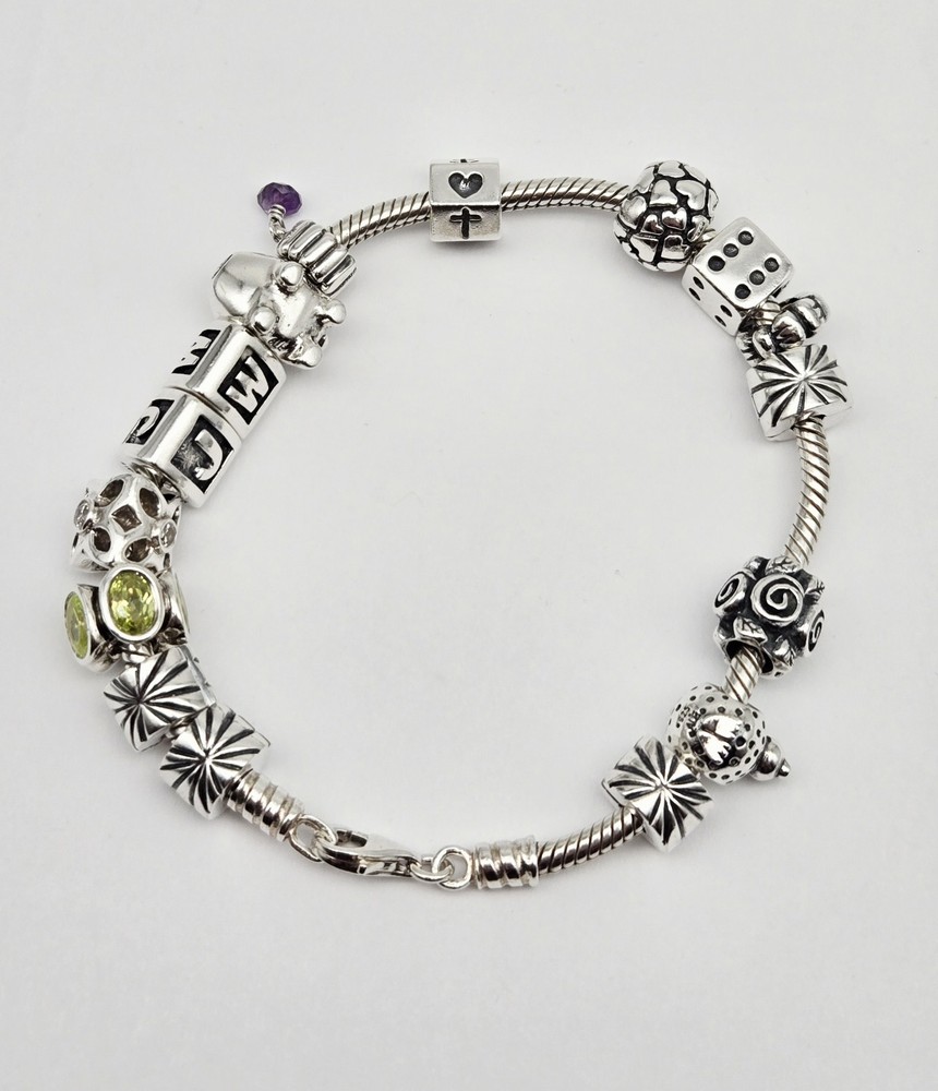 VTG Pandora Sterling Silver Charm Bracelet with 16 Pendants 8 Inch 60.8g