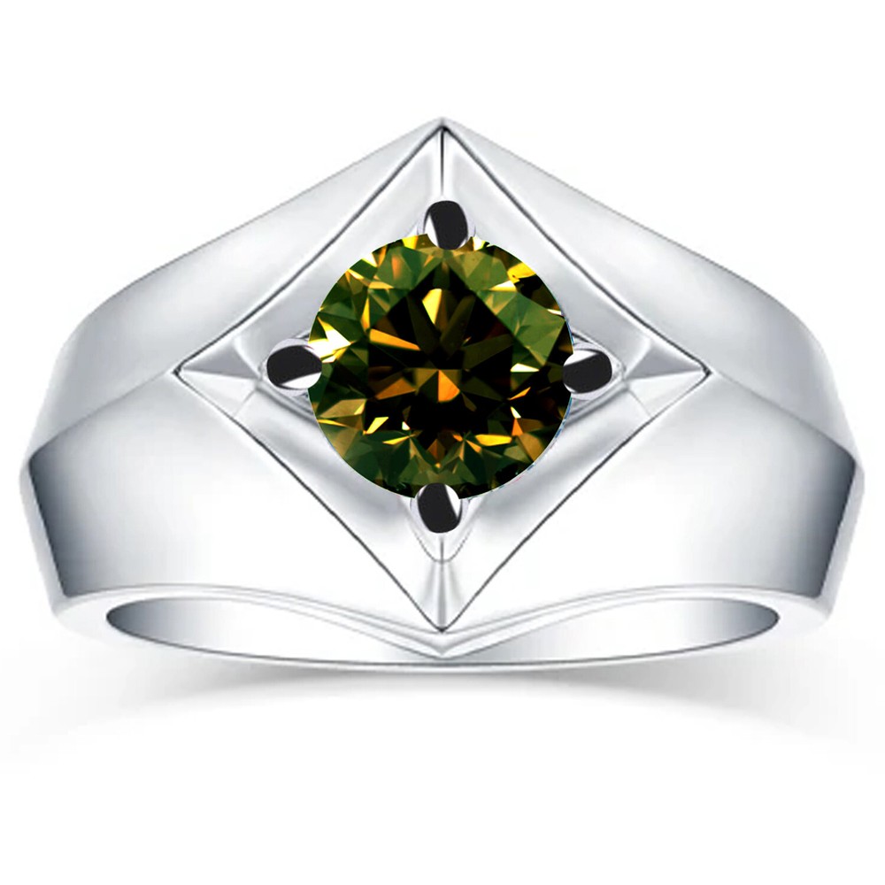 2.04Ct VVS1 Round Brown Moissanite Silver Men's Dome Bezel Ring