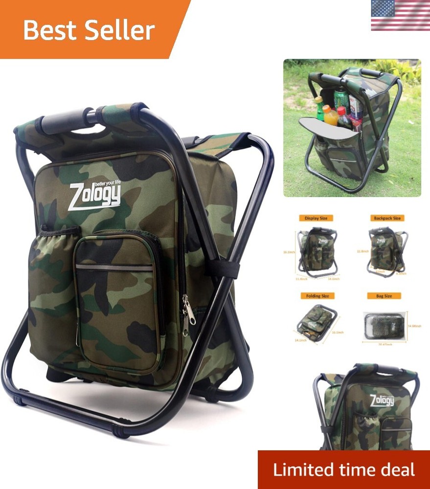 Lightweight Portable Camping Chair with Insulated Backpack Cooler for Picnics and Outdoors  