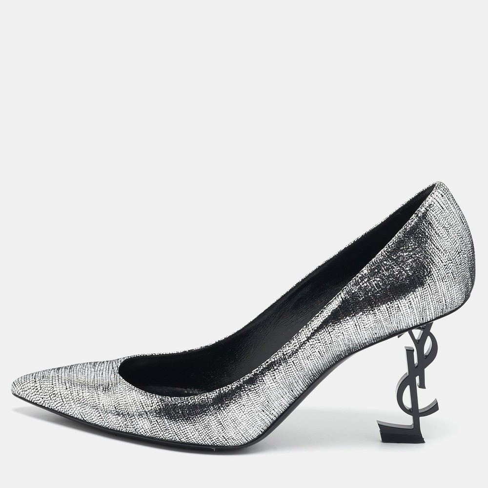 Saint Laurent Silver Texture Suede Opyum Pumps Size 39.5