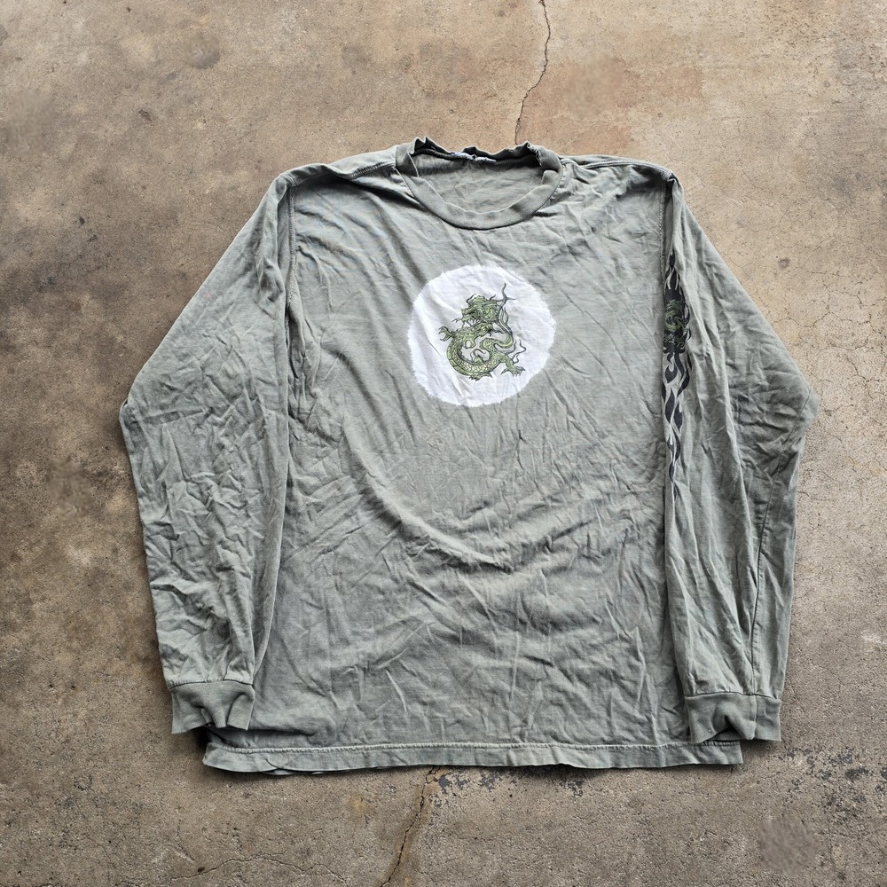 Y2K Vintage Skate Tie Dye Dragon Jnco Style Baggy Long Sleeve Shirt Flame